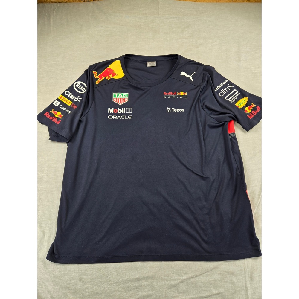 Puma Red Bull Racing F1 Team Navy Blue Graphic Sponsor Shirt Mens XXL